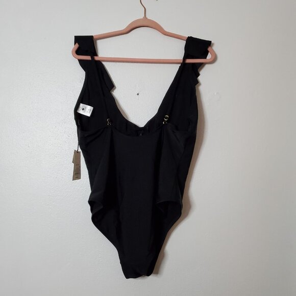 Shade & Shore Women's One Piece Swimsuit XL Black Ruffle Plunge NWT Medium Seat - Picture 14 of 16